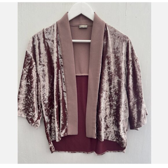 ZARA Dusty Pink Velvet & Crepe Kimono Open Jacket Size L - Picture 1 of 4